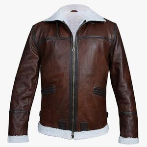 SpazeUp Mens Aviator Sheepskin Leather Bomber Jacket